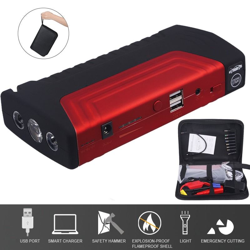 Portable 68800mAH 12V Emergency Starting Device Multi-Function Car Booster w/USB Charger Led Light