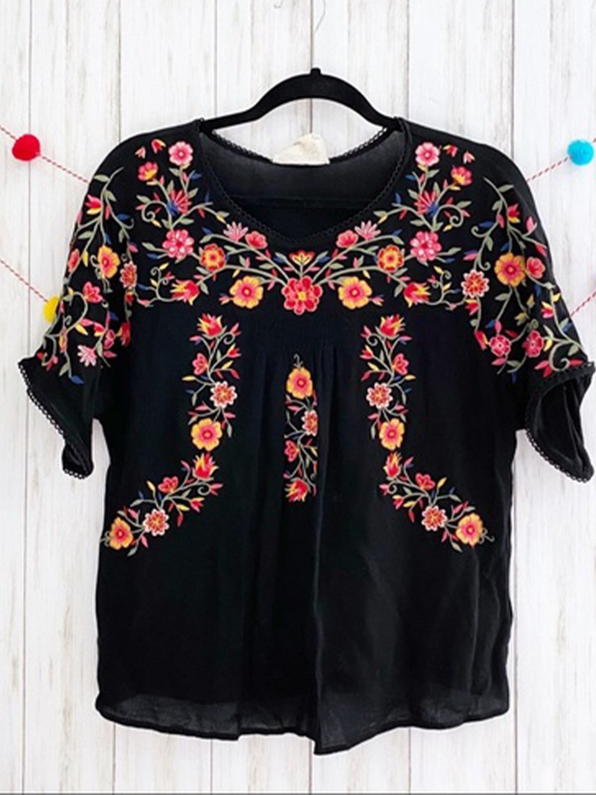 Short Sleeve Boho A-Line Crew Neck Shirts & Tops