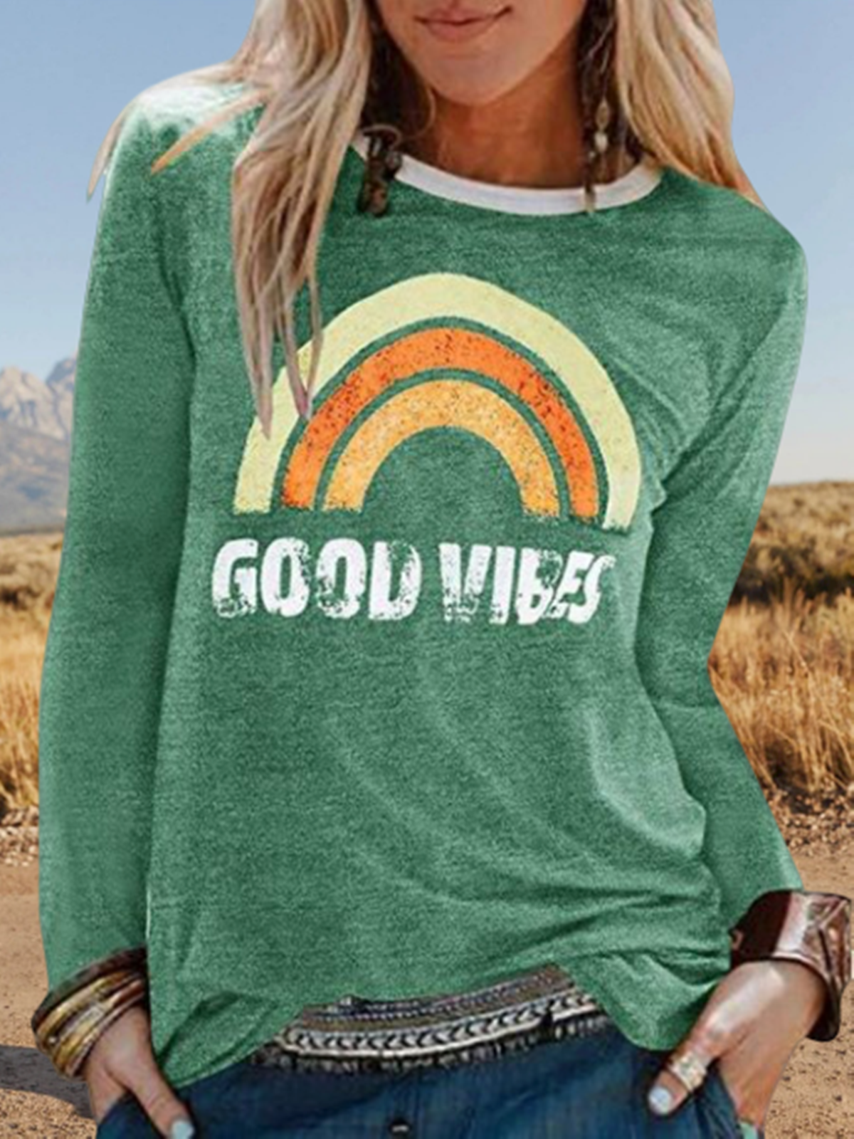 Casual Floral-print Crew Neck Long Sleeve T-shirt