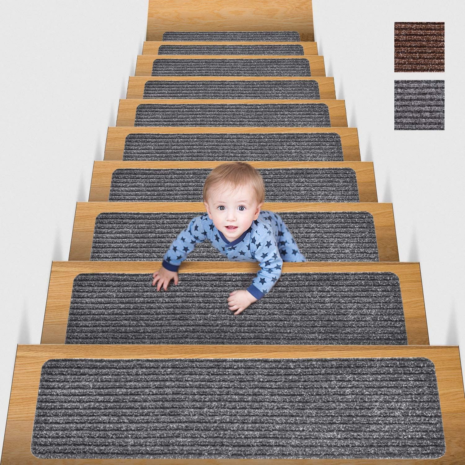 MBIGM 8′�?X 30′�?(15 in Pack) Non-Slip Carpet Stair Treads Non-Skid, Brown