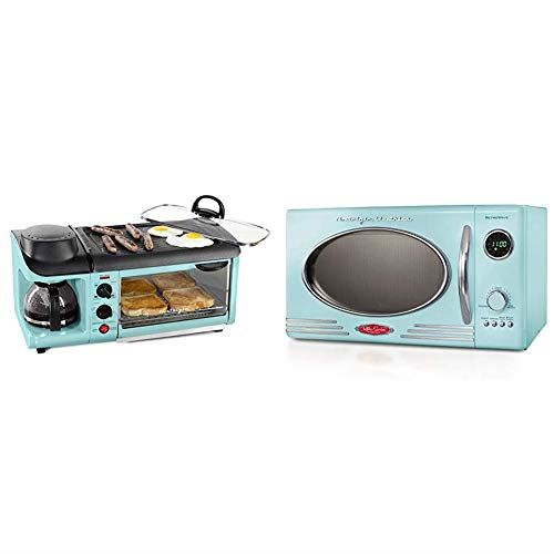 Aqua Retro Style 3-in-1 Breakfast Station and 0.9 Cu.Ft Microwave Oven