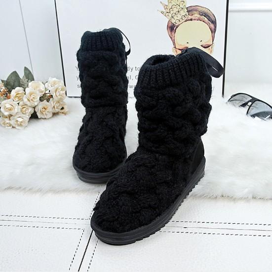 Women Braided Platform Knitted Fabric Winter Back Lace-up Daily Boots