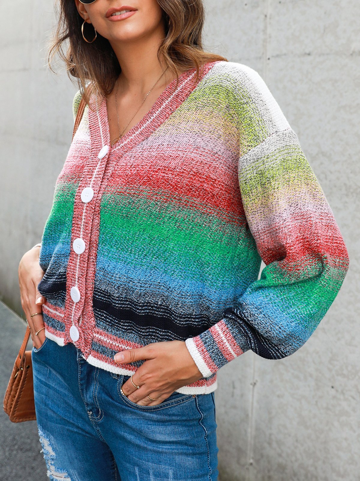 Ombre/tie-Dye Casual Shift Long Sleeve Outerwear