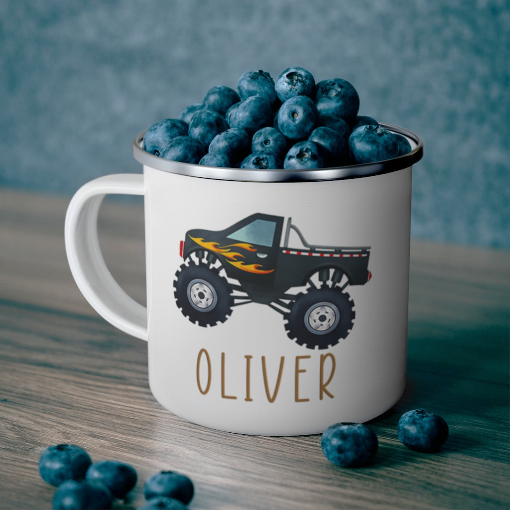Custom Name Monster Truck Children's Enamel Campfire Mug II