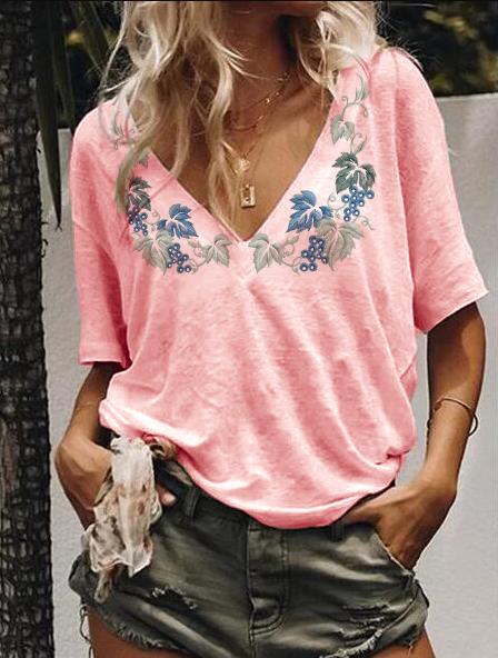 Short Sleeve Printed V Neck Shirts & Tops