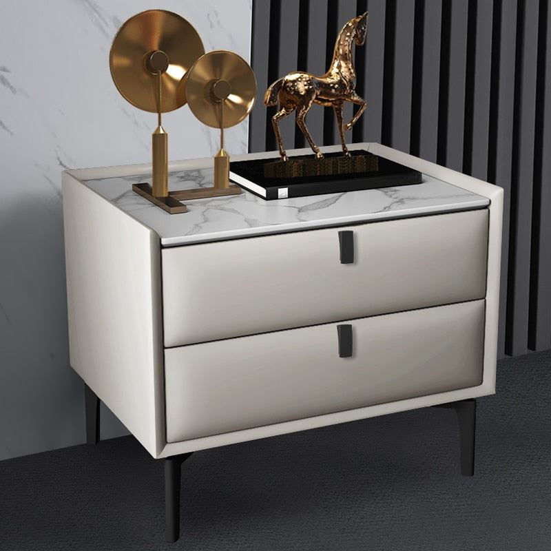 Simple Master Bedroom Bedside Cabinet All Solid Wood Bedside Table Leather