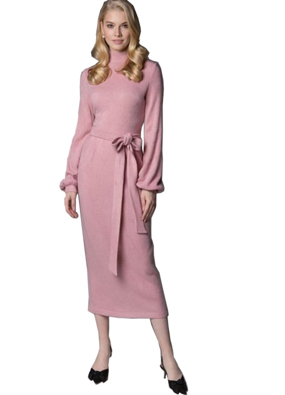 Falls Elegant Plain Midi Dress with Belt