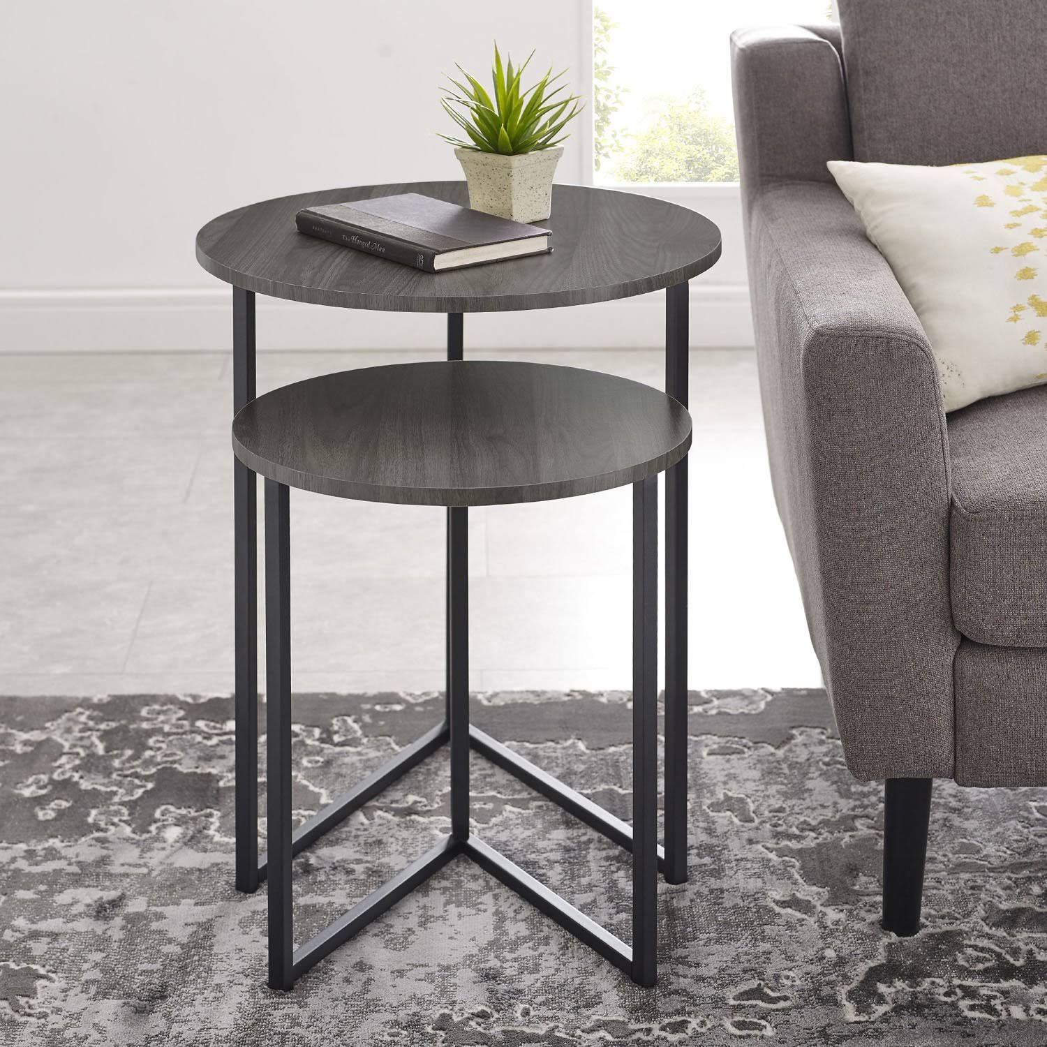 Walker Edison 2 Piece V Leg Nesting Side Tables Dark Walnut Black