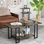 AWQM Metal Frame Coffee Table Set w/ 2 Side Table for Living Room / Set of 3