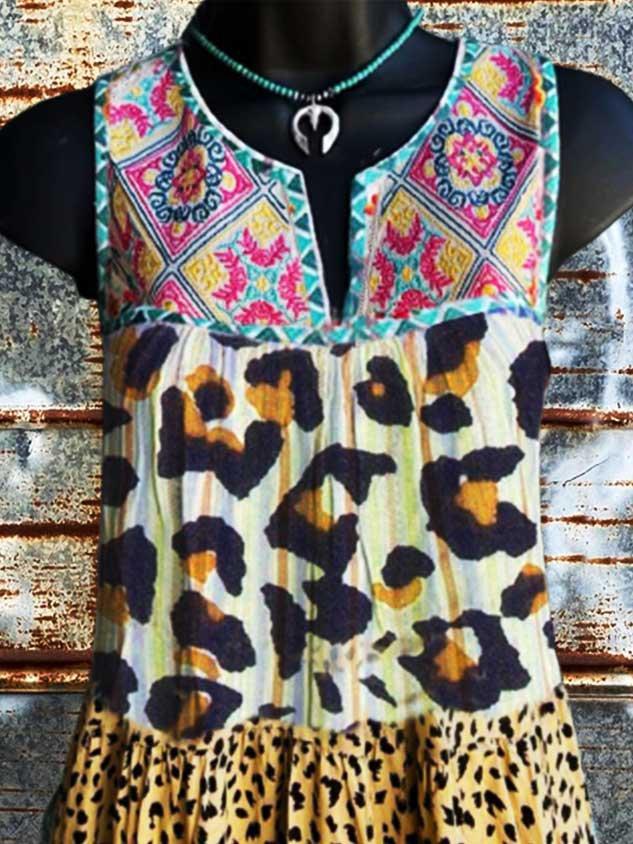 Casual Leopard Cotton-Blend A-Line Shirts & Tops