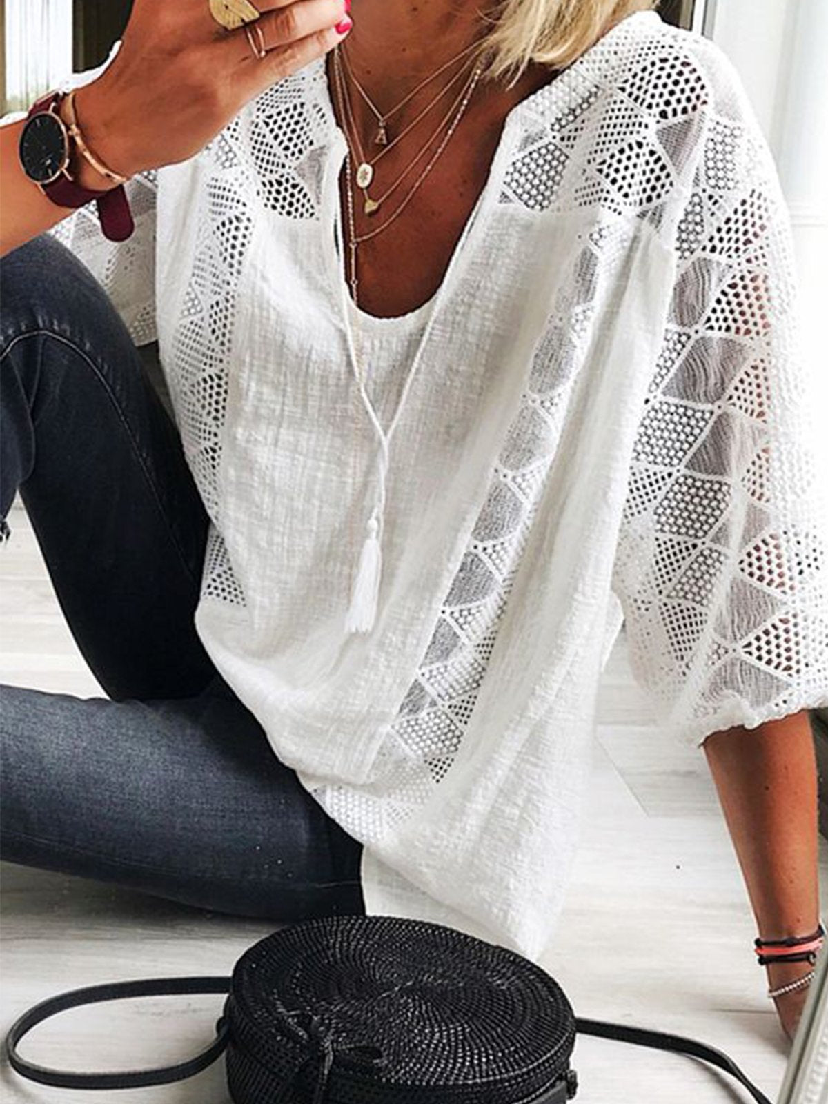 White Casual Half Sleeve Shirts & Tops