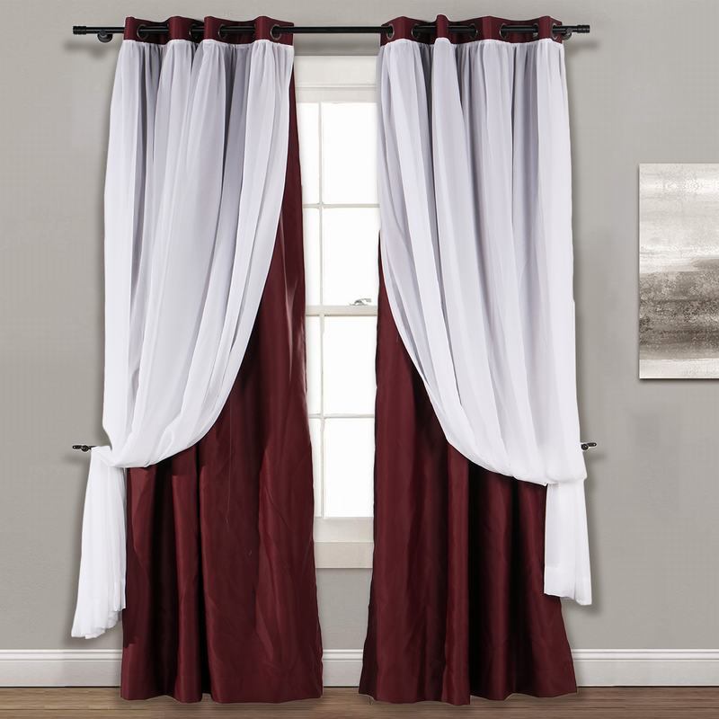 Layered Curtain Mix & Match Elegance White Crushed Voile x Blackout Curtain Grommet Panel ELI