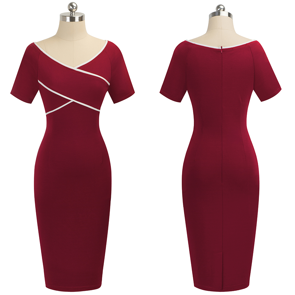 Red V-Neck Midi Dress with Contrast Trim