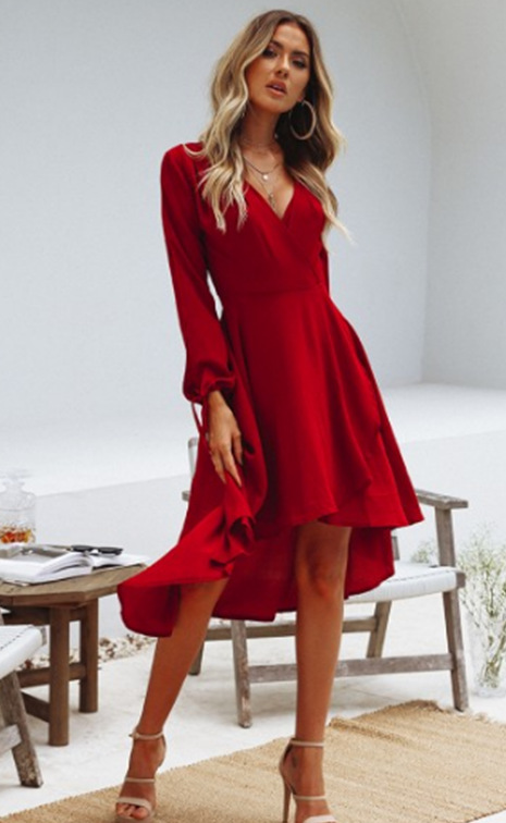 Long Sleeve High Low Wrap Dress