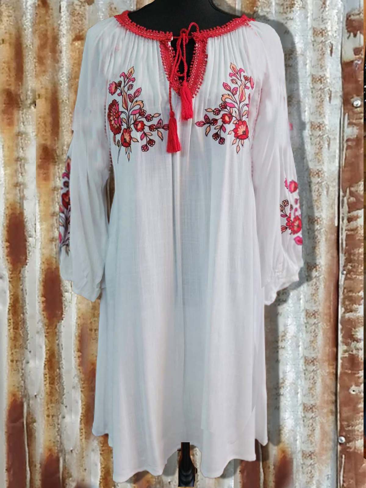 Printed V Neck Cotton-Blend Holiday Dresses