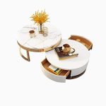 Homary Round Coffee Table with Storage & Rotatable Drawers