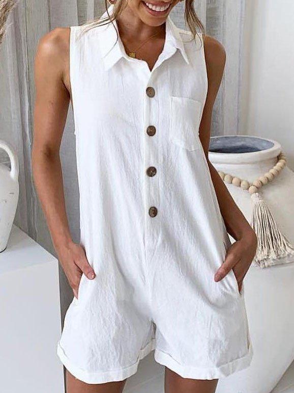 Plus Size Casual Solid Sleeveless Pockets Jumpsuits