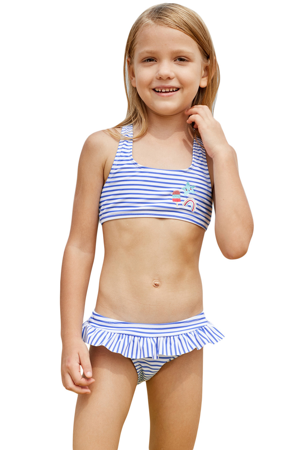 Blue Nautical Stripes Toddler Girls Bikini Swimwear