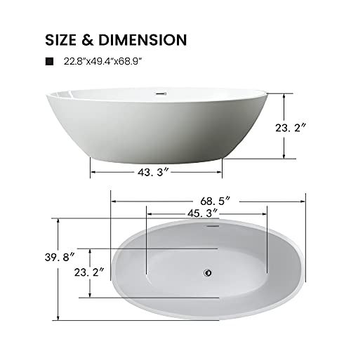 White Acrylic Bathtub Modern Stand Alone Soaking Tub with Polished