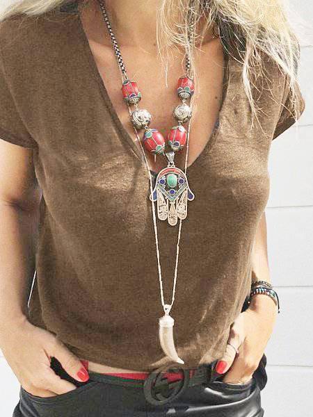 Short Sleeve Cotton V Neck Shirts & Tops