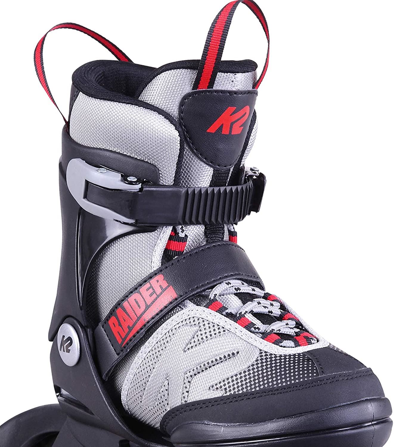 K2 Skate Youth Raider Inline Roller skate, Gray/Red, Medium (1-5)