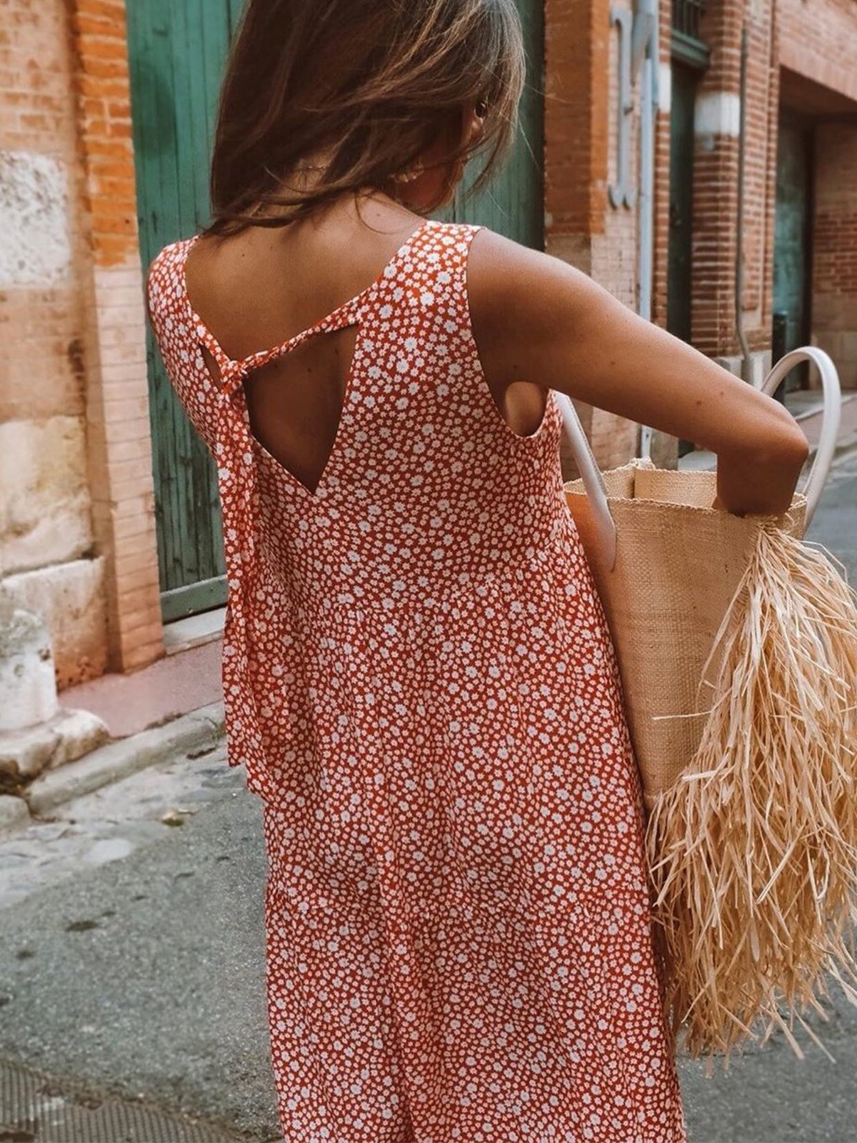 Bohemian holiday cotton floral dress