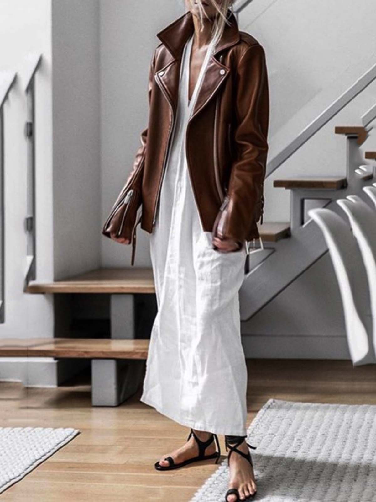 White V Neck Casual Cotton-Blend Dresses