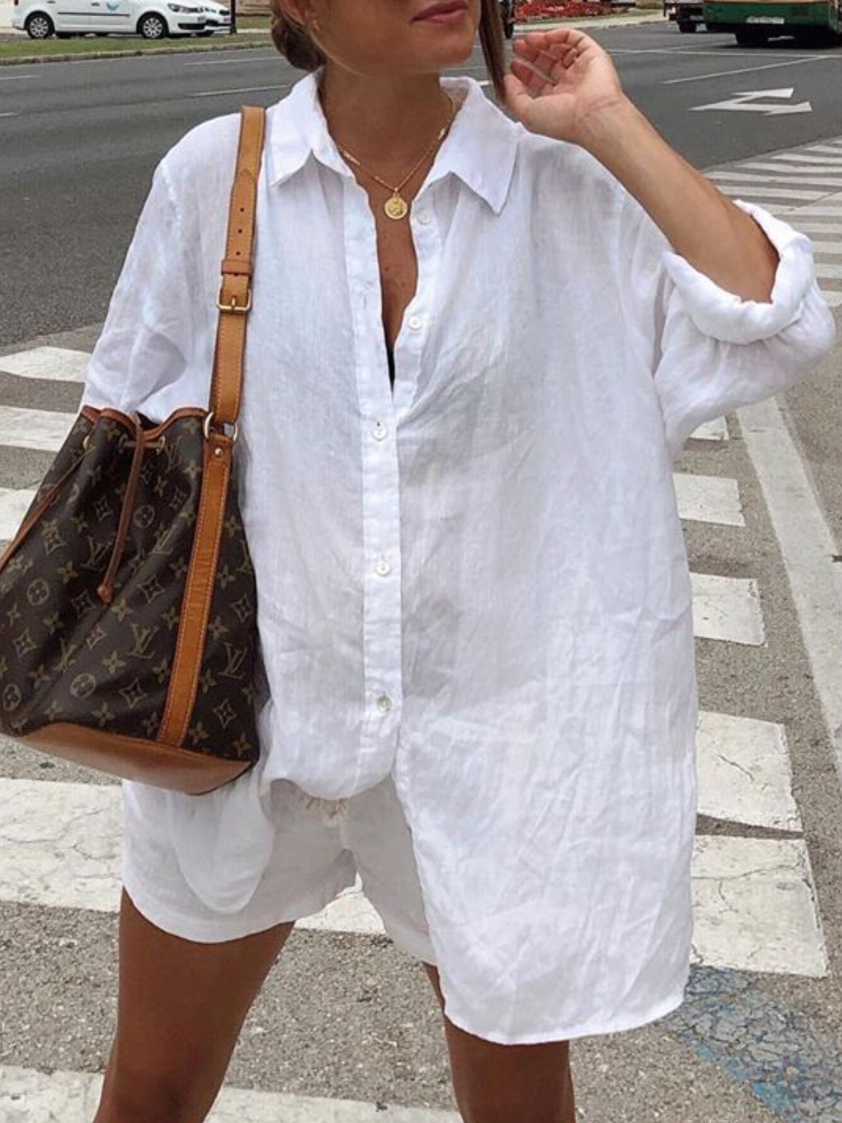 Solid Buttoned Casual V Neck Shirts & Tops