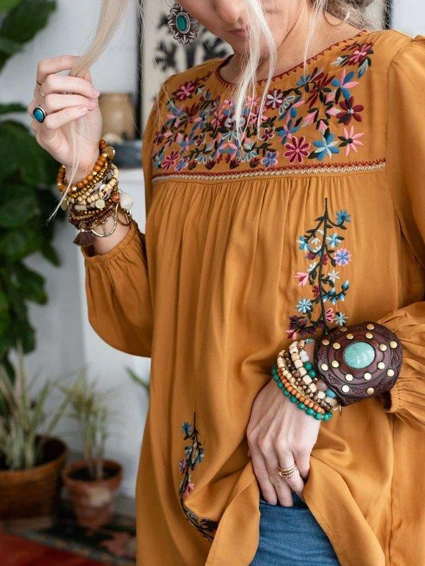 Cotton-Blend Long Sleeve Color-Block Crew Neck Shirts & Tops