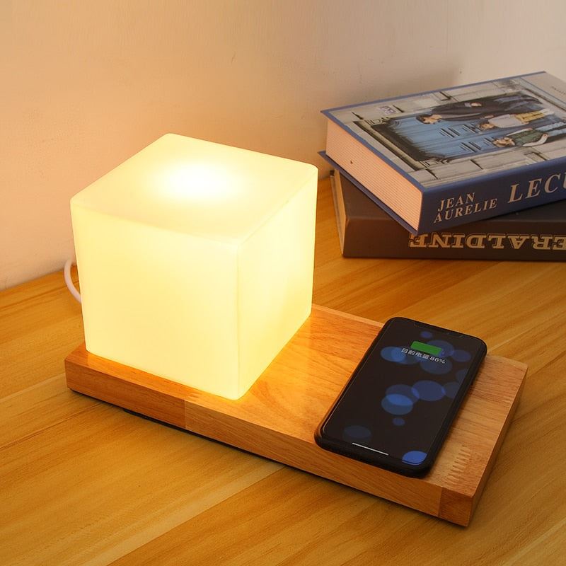 Mobile Phone Wireless Charging Desk Lamp Bedside Lamp Simple Modern Solid Wood