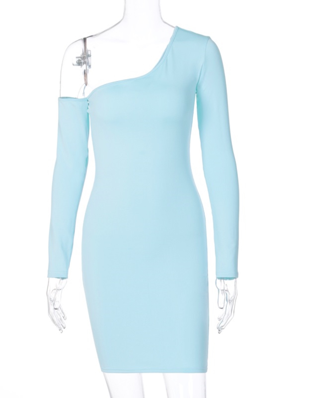 Solid Color One Shoulder Mini Dress