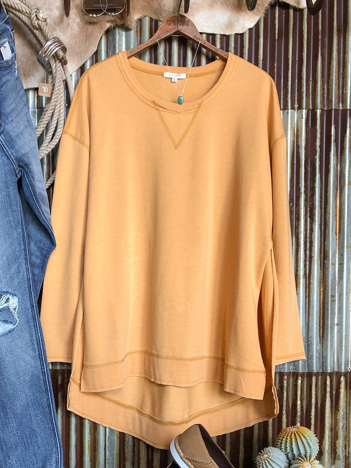 Yellow Long Sleeve Plain Casual Shirts & Tops