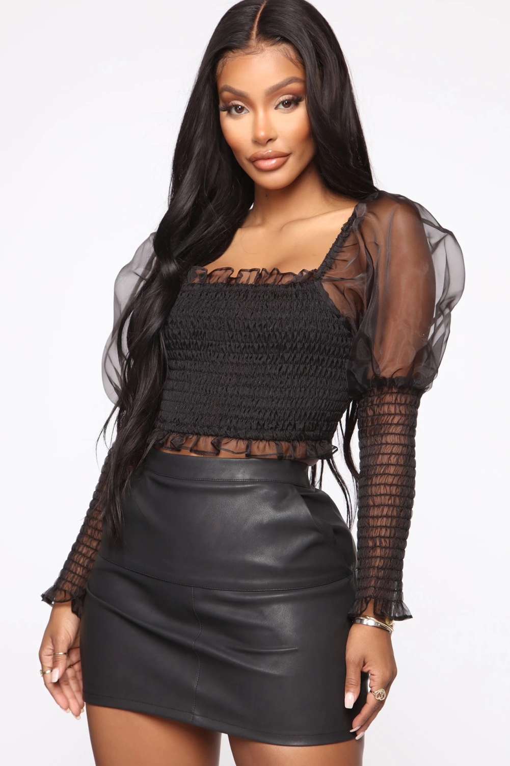 Black Vintage Crop Top with Pop Sleeves