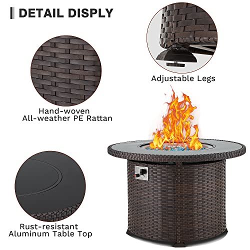 EROMMY Gas Fire Pit Table,38 Inch 50,000 BTU Round Propane Firepits with Lid and Fire Glass,CSA Certification,Add Warmth and Ambience to Gatherings and Parties on Patio Deck Garden Backyard,Brown