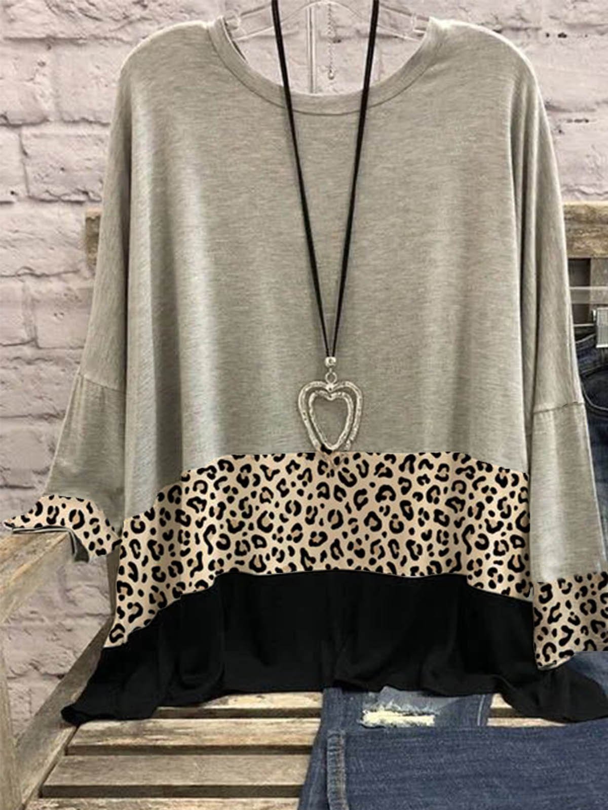 Long Sleeve Casual Cotton-Blend Round Neck Shirts & Tops