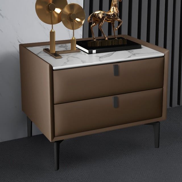 Simple Master Bedroom Bedside Cabinet All Solid Wood Bedside Table Leather