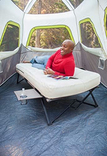 Coleman Twin Airbed Folding Cot with Side Table and 4D Battery Pump, White