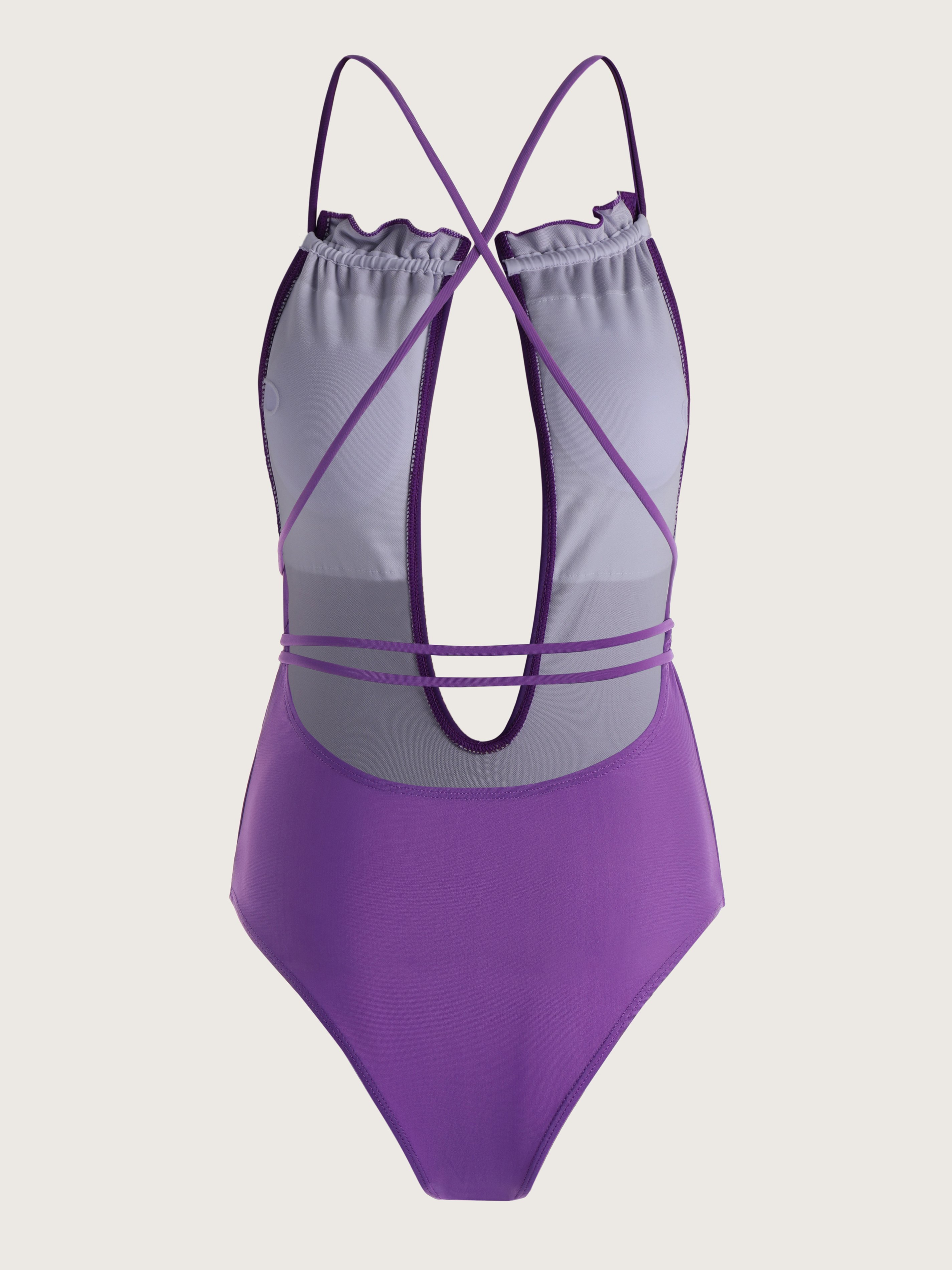 Solid Straps Backless Ruffle One-piece Swimsuit