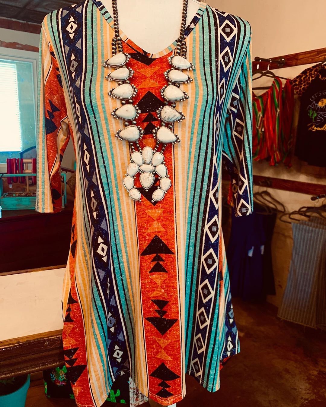 Multicolor Tribal V Neck Cotton-Blend Half Sleeve Plus Size Blouse