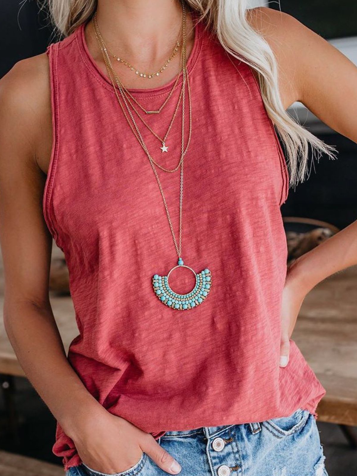 Casual Solid Sleeveless Shirts & Tops