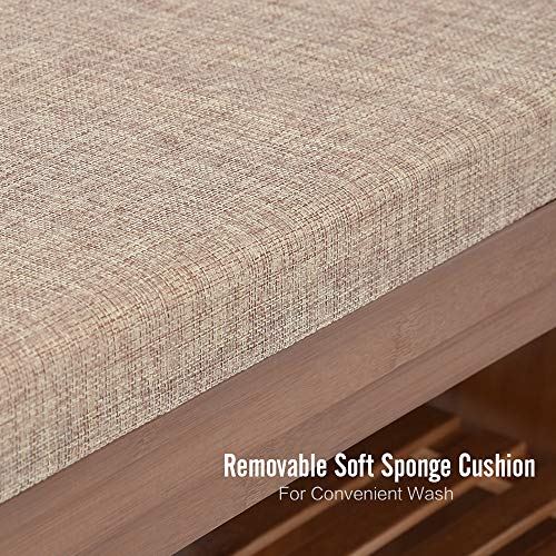 Bamboo Shoe Rack Bench with Removable Cushion Hidden Drawer and Umbrella Stand