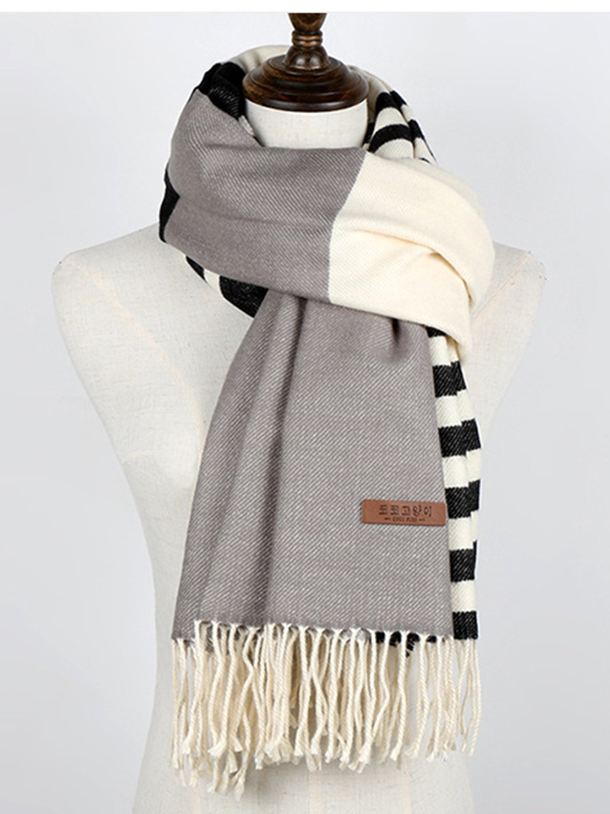 Elegant Stripes Fringed Imitation Cashmere Poncho Scarf