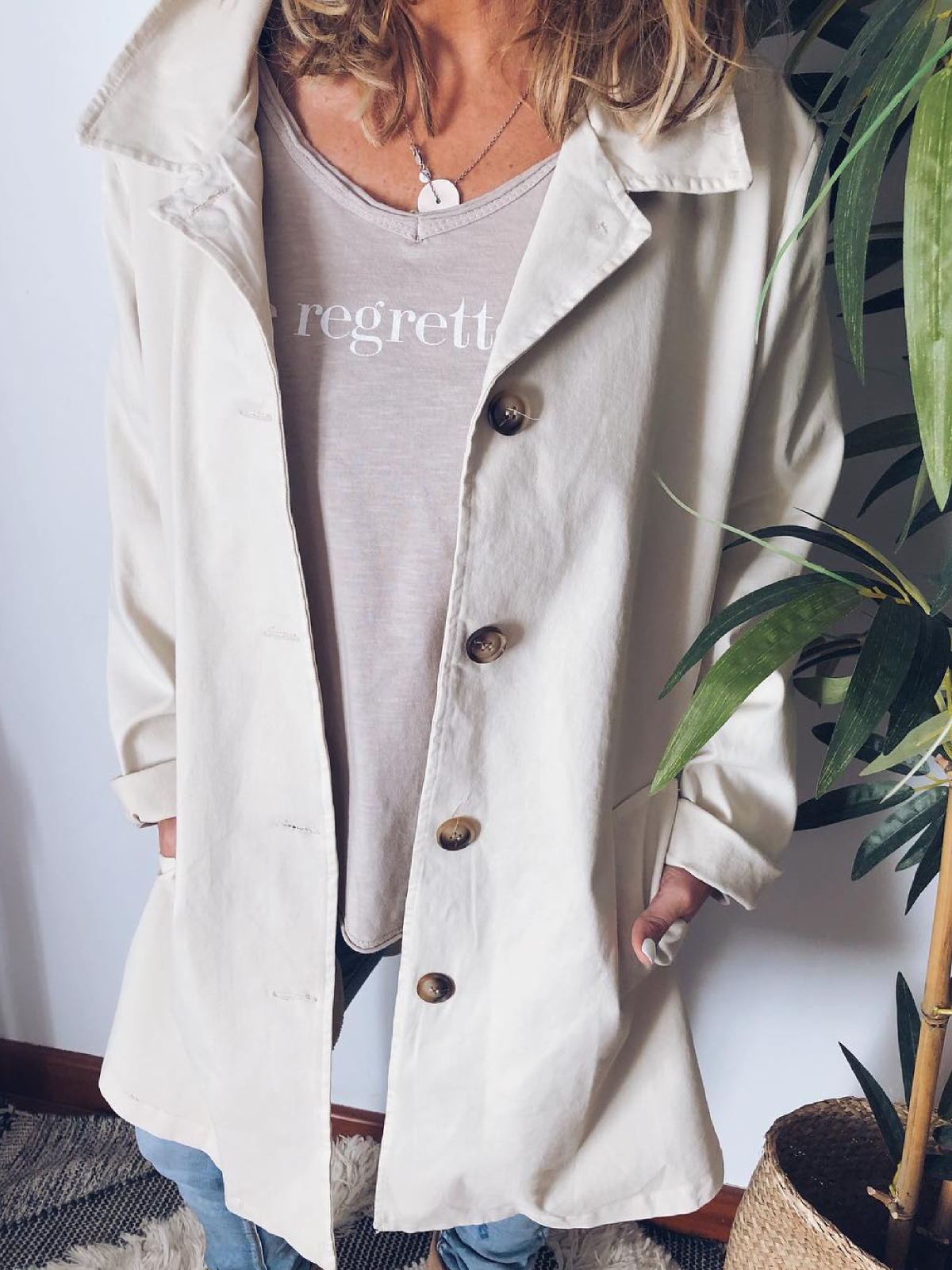 Plus Size Casual Solid Pockets Long Sleeve Outerwear