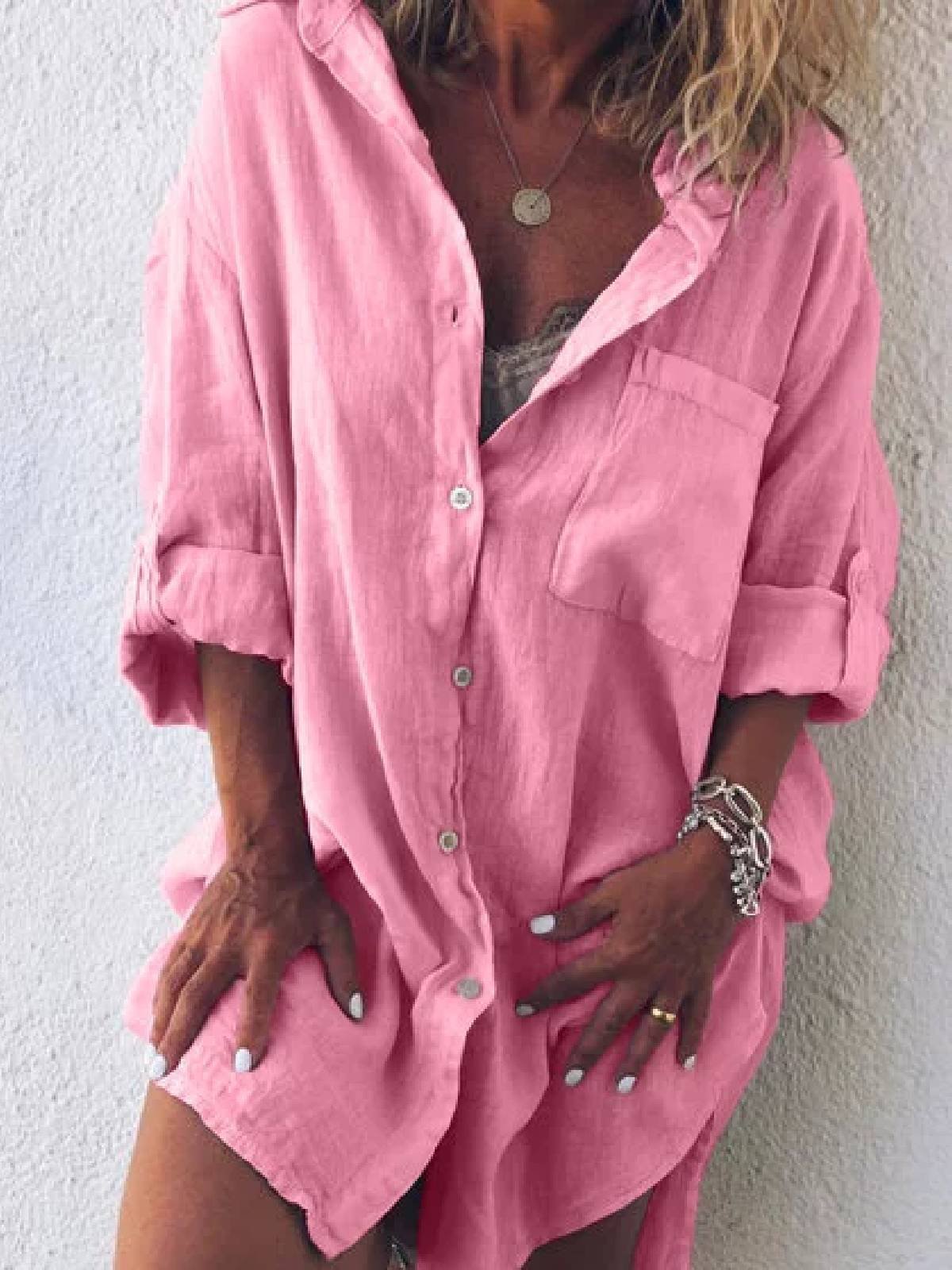 Plus Size Casual V Neck Long Sleeve Solid Dresses