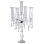 32-In Clear 5 Arm Crystal Glass Candelabra Hurricane Taper Candle Holder for Party