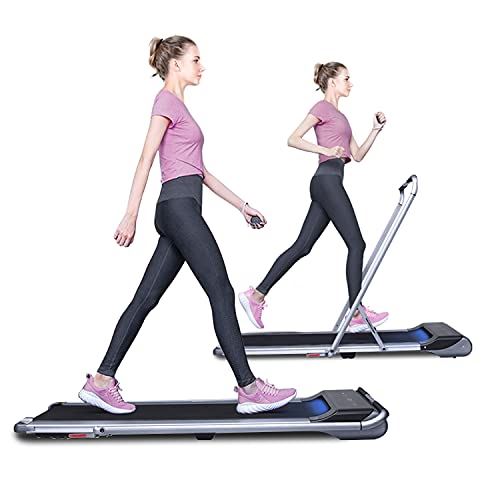 RHYTHM FUN Treadmill Under Desk Treadmill 2-in-1 Folding Running Walking Treadmill with Foldable Handtrail and Speed Sensor Light Slim Mini Quiet-  For Home Gym- Fitness Equipment for Men and Women- Silver