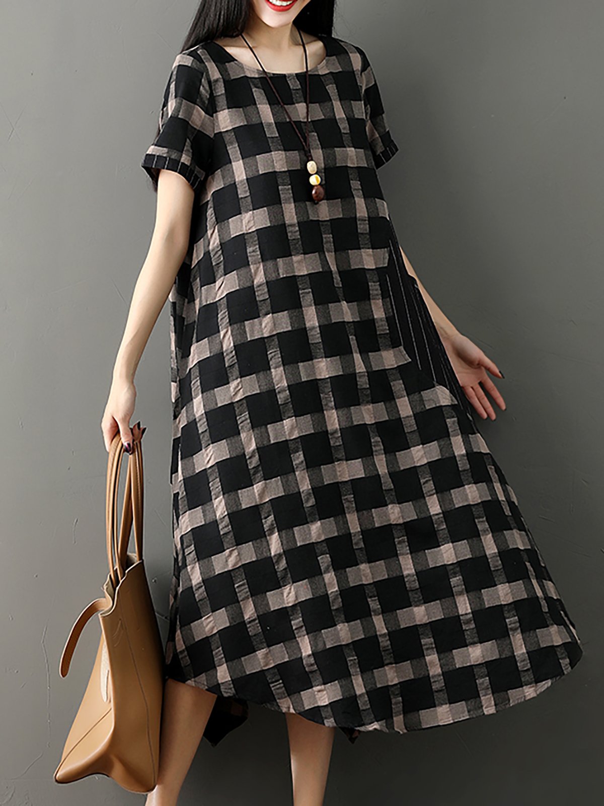 Women Checkered/Plaid Basic Casual Dress