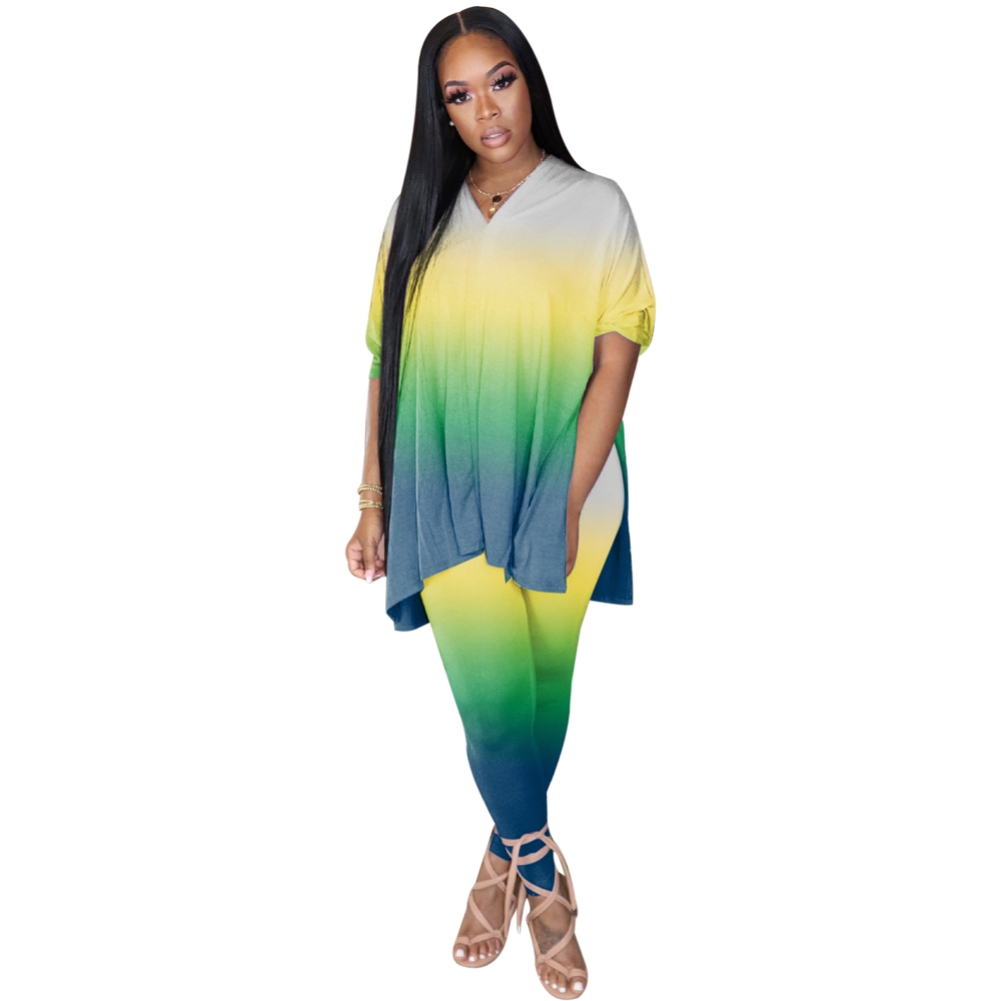 Plus Size Gradient Two Piece Pants Set