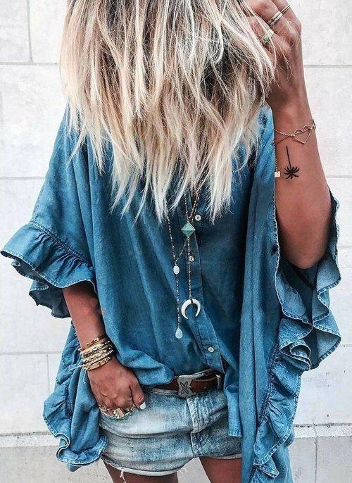 Flounce Buttoned Boho Long Sleeve Blouse