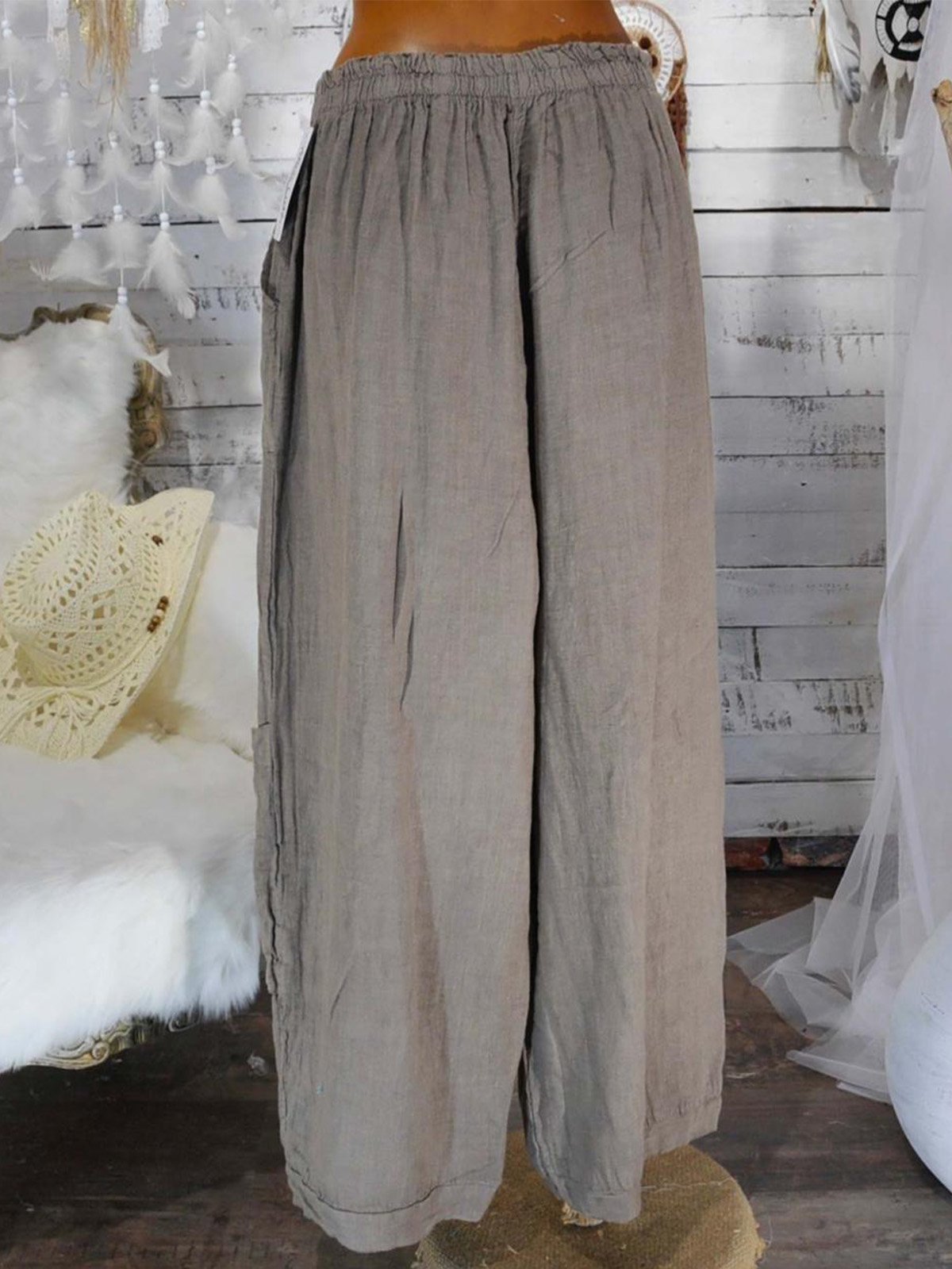 Plus Size Casual Solid Pockets Pants